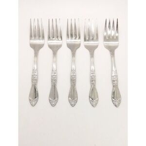 Northland Carolina Salad Forks 6" Silver Set of 5 Floral Stainless Steel